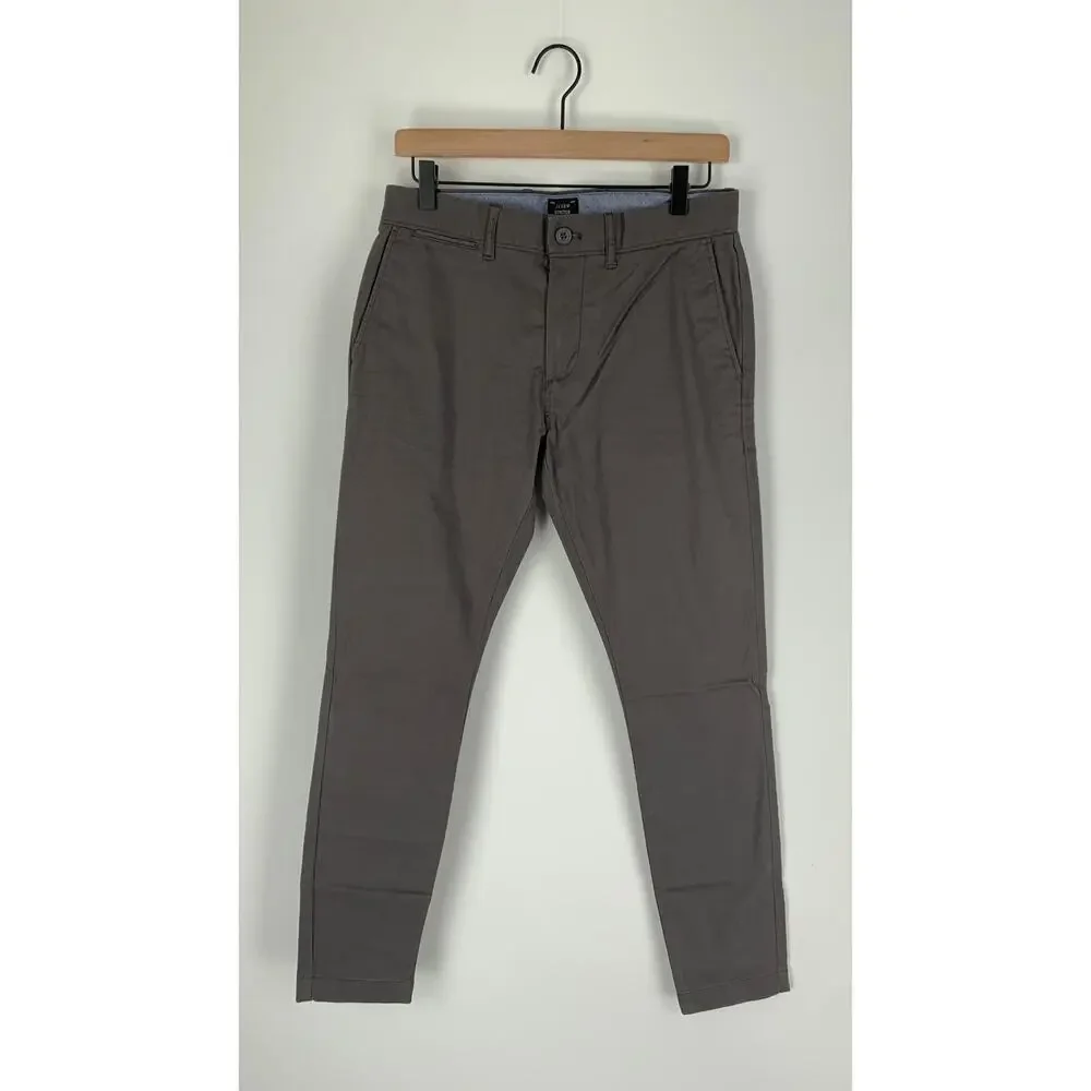 J Crew Mens 250 Skinny Fit Pant Stretch Chino Pants Size 29 x 32 Grey New